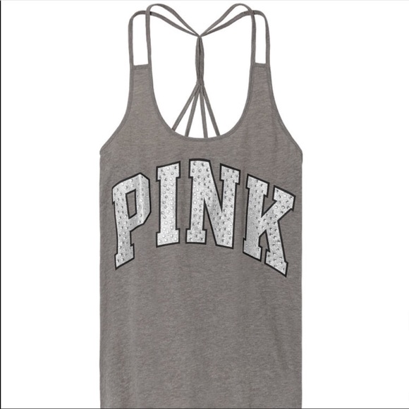 PINK Victoria's Secret Tops - NWT PINK Bling Strappy Racerback Tank Top M Gray